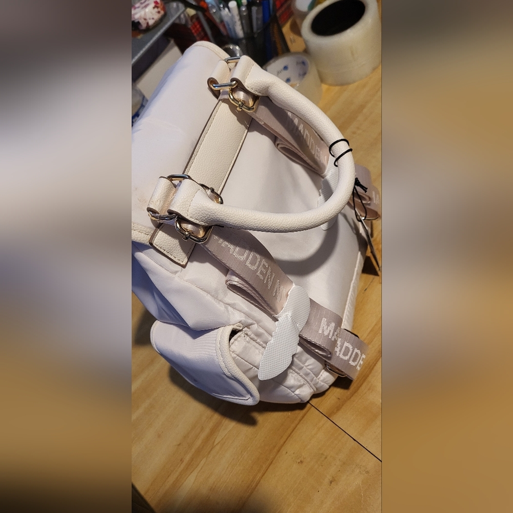 Steve MADDEN Cream Backpack with Gold Accents, 12x 10. - Picture 2 of 3
